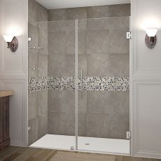 Nautis Completely Frameless Hinged Shower Door With Glass Shelves-SDR990 (Finish: Chrome, Size: 36" x 72")
