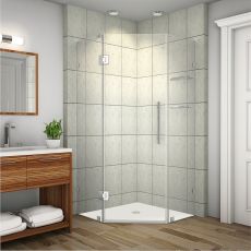 Neoscape Completely Frameless Neo-Angle Shower Enclosure with Glass Shelves-SEN991 (Finish: Chrome, Size: 34" x 34" x 72")