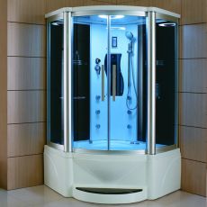 Mesa 609P SST2-Blue Glass Corner 2 Person Steam Shower Tub Combo MSRP $5985.00