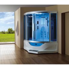 Mesa 702A SST2-Blue Glass Corner 2 Person Steam Shower Tub Combo MSRP $6435.00